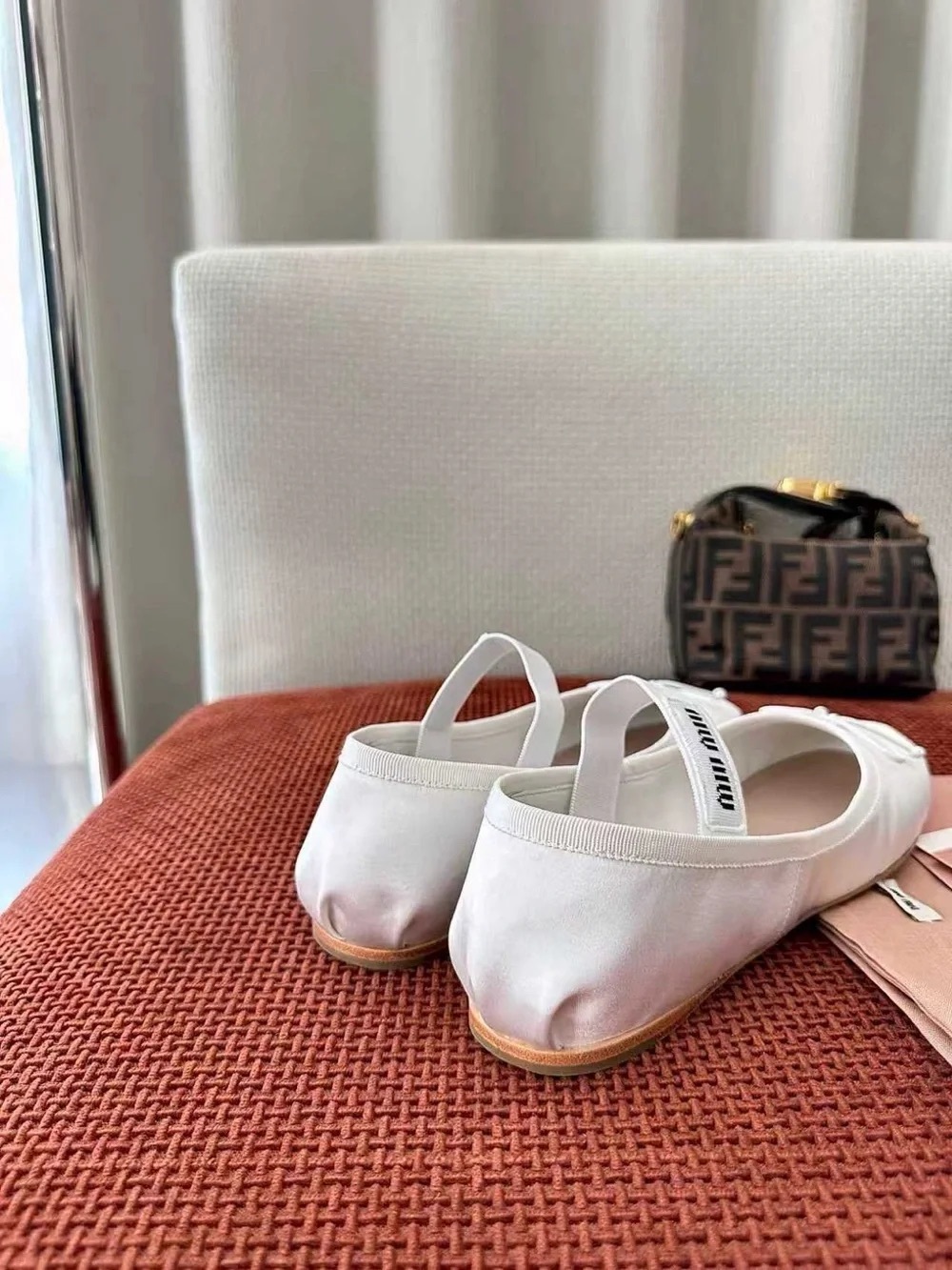 Miu Miu White Leather Mary Jane Ballet Flats with Bow - Picture 6 of 7